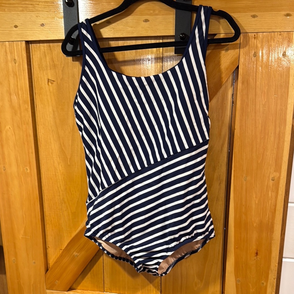 Lands’ End Blue/White Striped One Piece Swimsuit Size 16